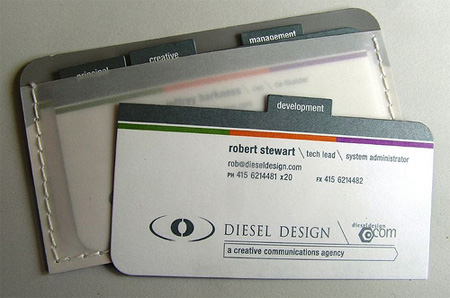 Business cards of all staff members in one small package. Deisel Design 