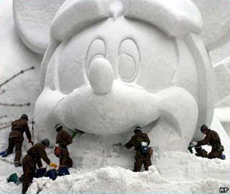 Mickey Mouse Snow Sculpture