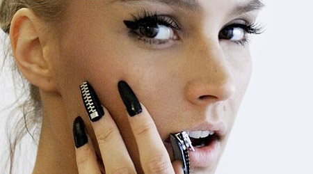 Stylish nails designed by Laura Sofiakoski feature a real zipper. [link]