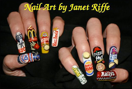 Unique nail art features brand names of popular fast food companies