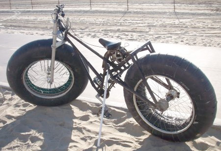Custom bicycle with large tires made for traveling on sand link