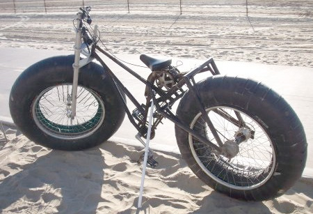 Custom bicycle with large tires made for traveling on sand link 