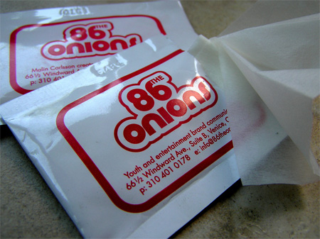 86 The Onions Moist Towelette Business Card