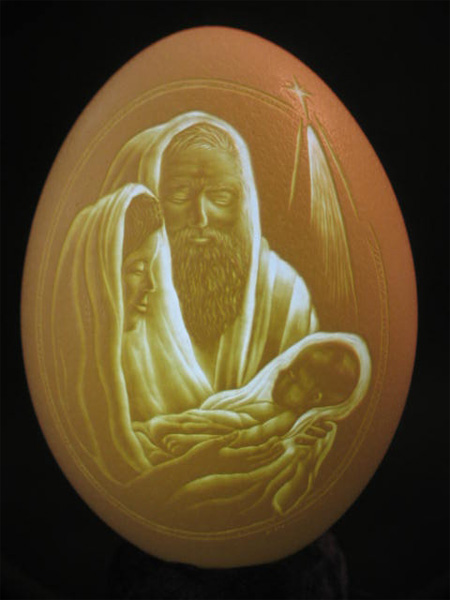 The Holy Family Eggshell Carving