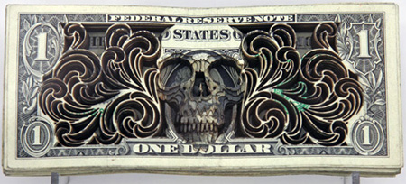 Laser Etched Dollar Bill Art by Scott Campbell