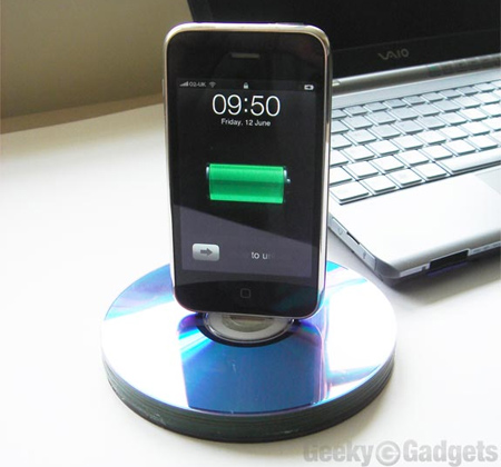 Recycled CDs iPhone Dock