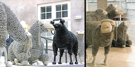 Rotary Phone Sheep Sculptures