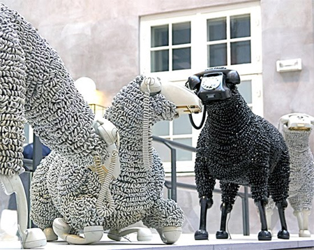 Rotary Telephone Sheep Sculptures