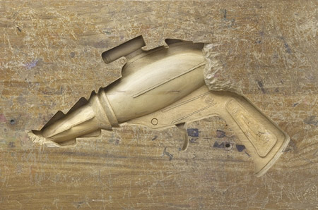 Weapon Carved into a Wooden Desk