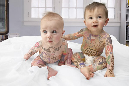 Babies Covered in Logos