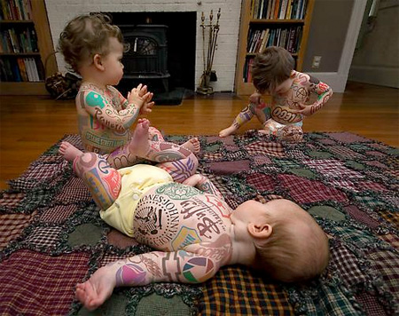 Babies Covered with Logos