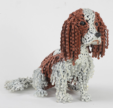 Dog Sculptures Made of Bicycle Chains