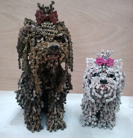 Bicycle Chain Dog Sculptures by Nirit Levav