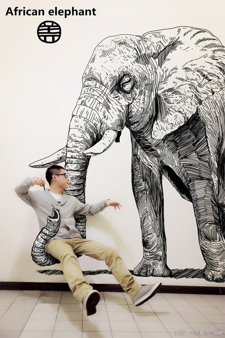 Artist Inserts Himself into Drawings