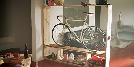 Books Shoes and Bicycle Shelf