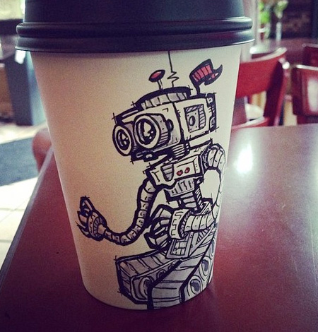 Artist Draws on Coffee Cups