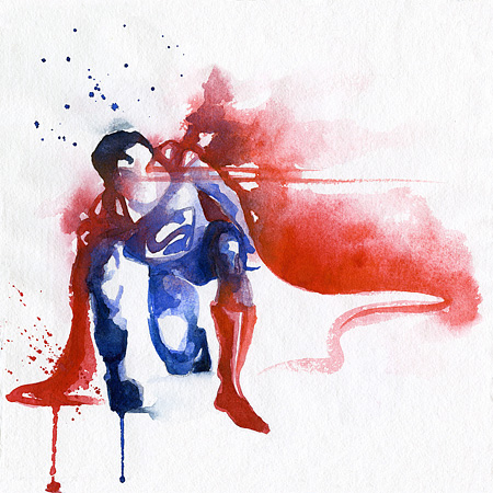 Blule Superhero Watercolor Paintings