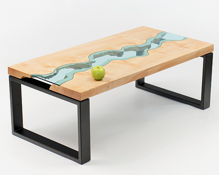 Wooden Table with Glass River