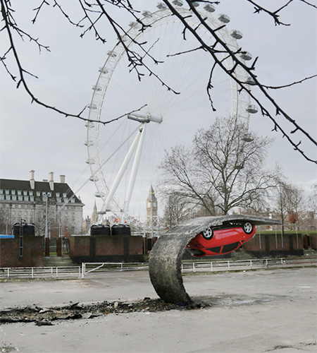 Upside Down Car Art Installation