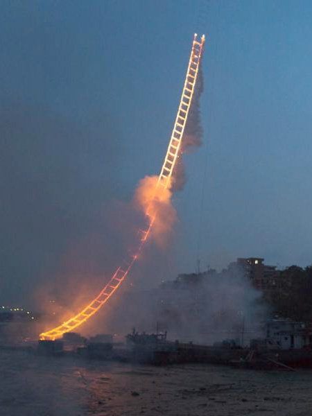 Sky Ladder Made of Fireworks