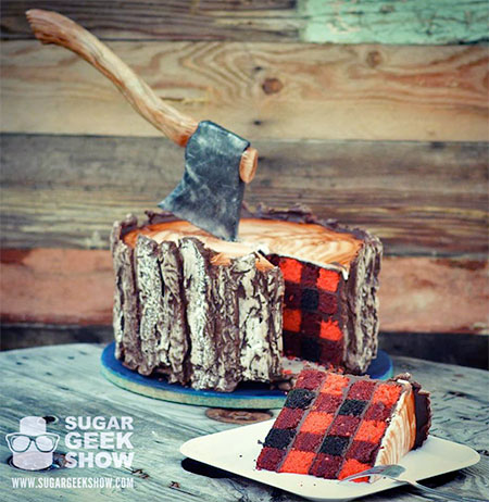 Tree Trunk and Axe Cake