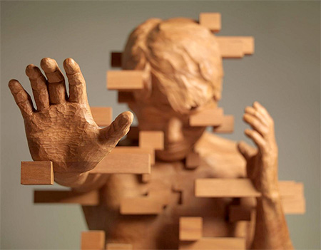 Pixelated Wood Sculptures