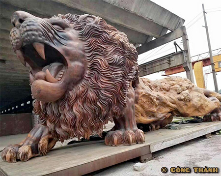 Giant Lion Wooden Sculpture