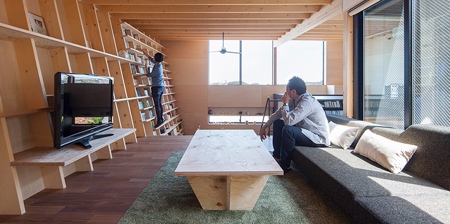 House with Bookshelf Wall