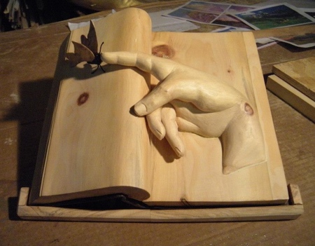 Wood Carved Book