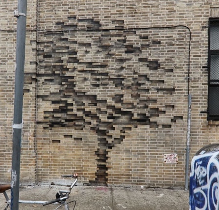 Brick Wall Tree Optical Illusion