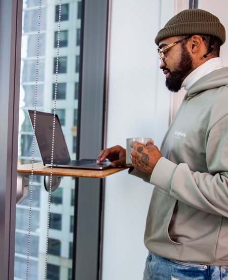 Glass Window Mounted Standing Desk