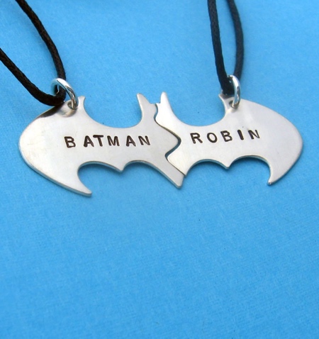 Batman And Robin DC Comics His & Hers Couples Best Friends Necklace Set Dog Tag Style