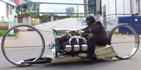 Hubless Motorcycle with Airplane Engine