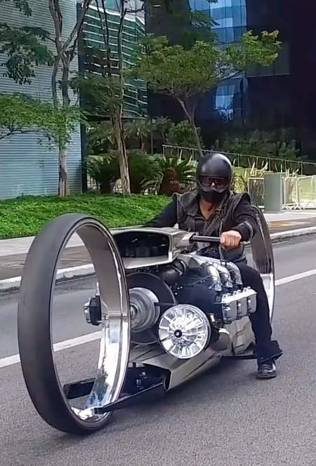 Tarso Marques Hubless Motorcycle with Airplane Engine