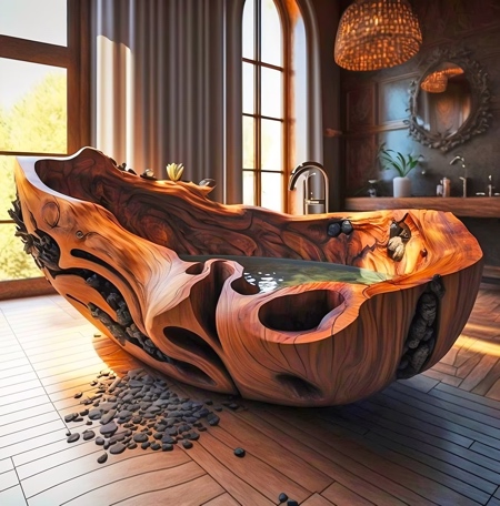 Bathtub Carved out of Wood