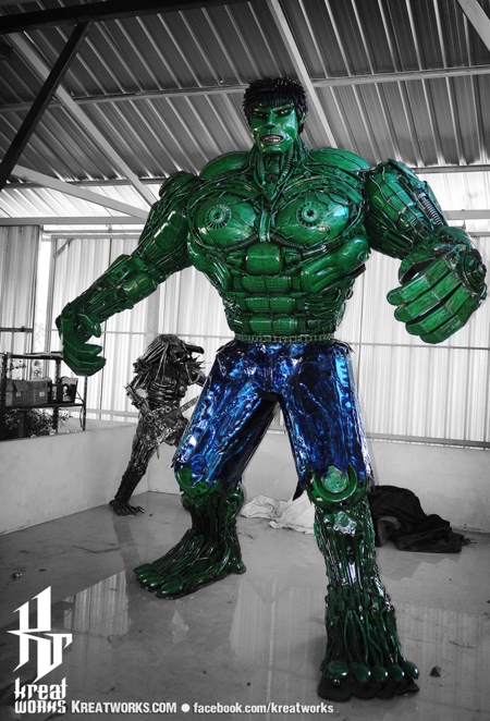 Hulk Sculpture Made of Recycled Metal