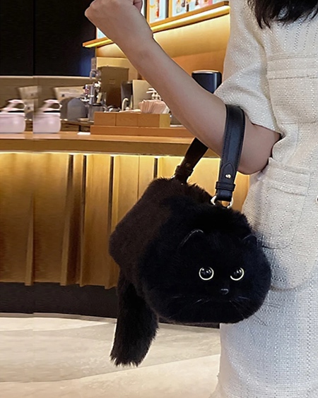 Realistic Black Cat Handbag