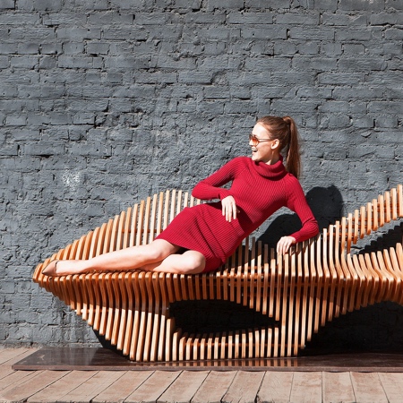 Flowing Wooden Bench